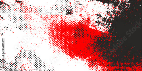 A seamless vector illustration of an abstract grunge background featuring a red heart shape with ink splat textures, paint splashes, and blood drop elements for a decorative wallpaper design