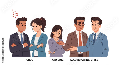 Business people demonstrating different conflict resolution styles