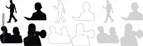 Doctor Silhouette Using Mobile Device for Medical Consultation and Communication on White Background