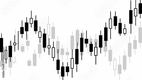 Abstract candlestick chart pattern with varying black and white elements