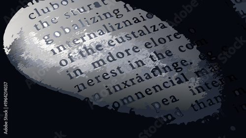 Abstract globe composed of textual elements representing globalization concepts