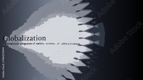 Abstract representation of globalization with jagged edges and text overlay
