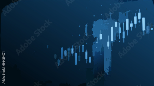 Abstract financial chart with candlestick patterns in shades of blue