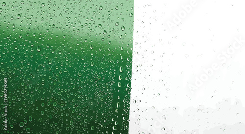 Green Window with Raindrops on Glass Isolated on White