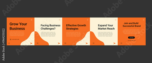 Orange Business Growth Strategy Instagram Carousel Template Vector
