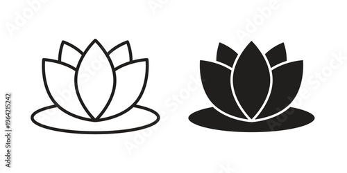 Lotus flower icon silhouette. Editable stroke. Line vector illustration design