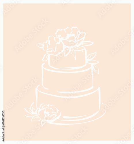 Line Art Wedding Cake with Floral Decoration