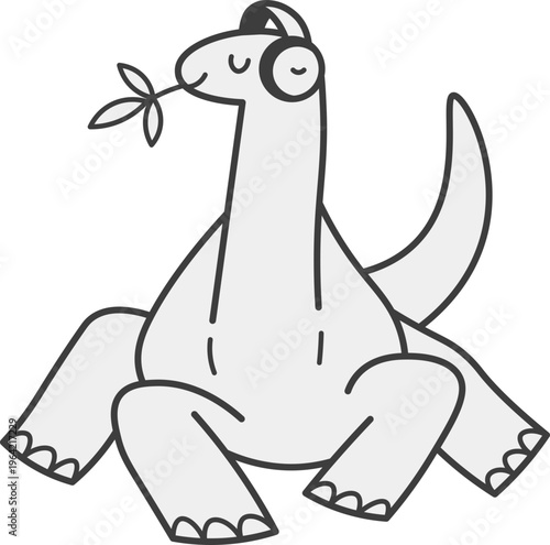 Illustration of a Dinosaur Listening to Music
