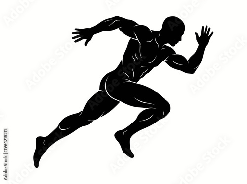 Muscular male athlete running and sprinting fast silhouette concept for sport fitness marathon vector illustration