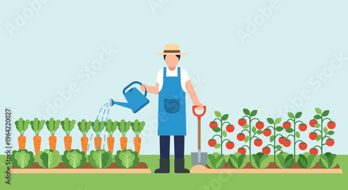 Gardener watering plants in a vegetable garden 2.