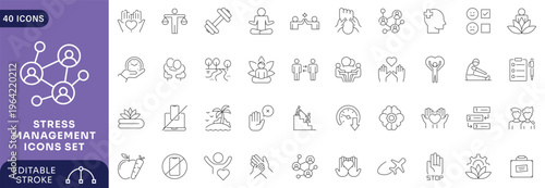 stress management icon set. line Icon Collection. Editable stroke.