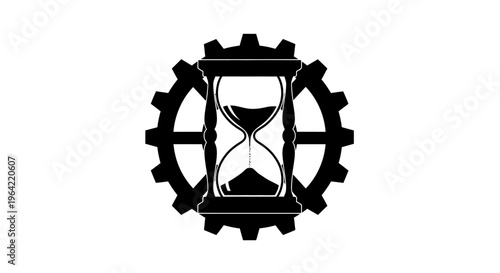 Industrial time management, gear cog hourglass, mechanical timer, productivity symbol