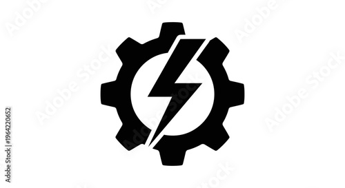 Industrial gear, lightning bolt icon, mechanical symbol, black vector logo