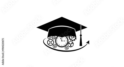 Graduation cap, academic icon, education symbol, black vector