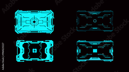 Futuristic blue tech components displayed in a grid arrangement