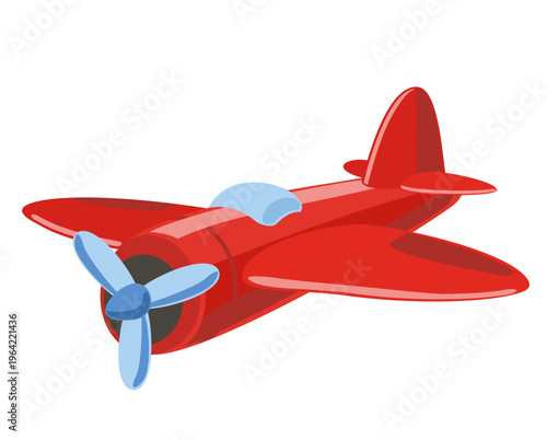 Toy airplane. Cute kid fun airship with a propeller isolated on white background. A bright children's toy
