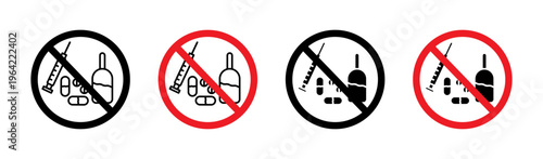 No drugs or alcohol sign set. vector illustration