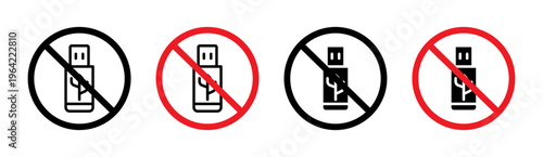 No USB flash drive sign set. vector illustration