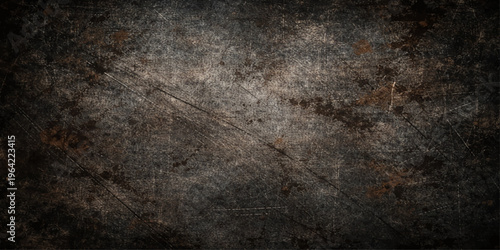 Aged dark brown wood texture with a grungy vintage paper pattern on an old rough concrete stone surface backdrop