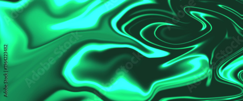 Vibrant Green Abstract Liquid Background with Fluid Marble Swirls and Neon Lighting Effects