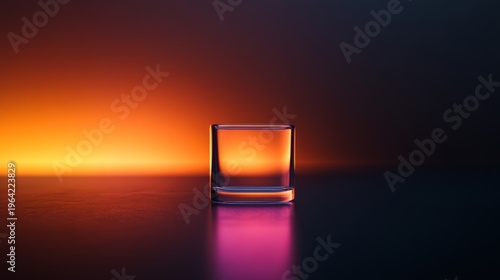 Elegant glass of water with vibrant gradient background studio product photography minimalistic close-up refreshment and serenity