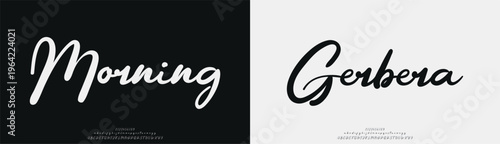 Morning Gerbera, Script elegant alphabet beauty logo font. Classic beautiful Modern luxury Serif Letter Minimal Fashion. Typography decoration logotype fonts, wedding, logos. vector illustration
