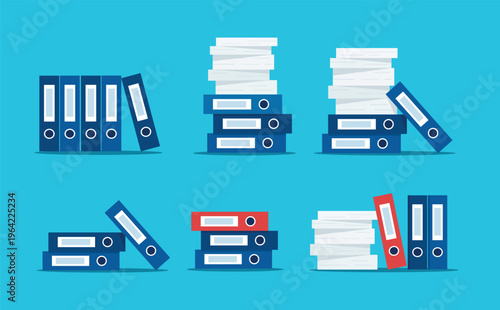 File Folder and Paperwork Management Vector Illustration Set