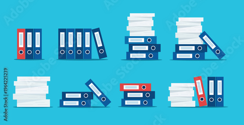 File Folder and Paperwork Management Vector Illustration Set