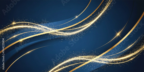 Luxury Blue Background with Golden Light Waves and Sparkling Particles for Elegant Design, Premium Branding, Festive Decoration, and Abstract Modern Presentation