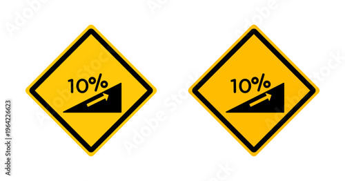 Steep slope ahead signs set. vector illustration