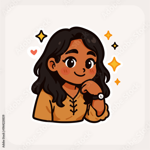 Cute cartoon illustration of a smiling young woman