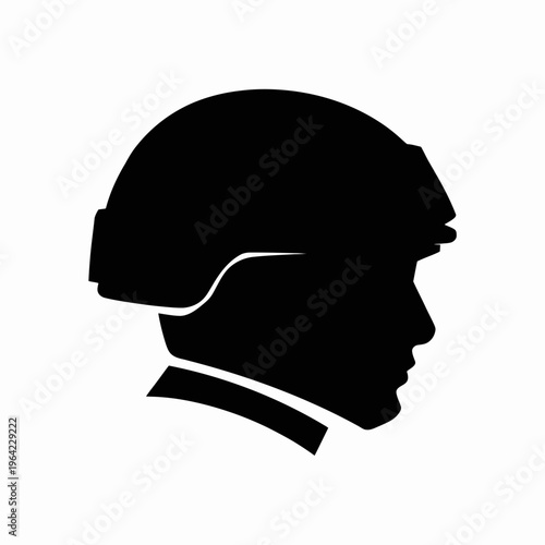 Silhouette of a soldier wearing a modern combat helmet isolated on white background, Vector, illustration