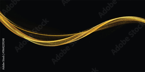 Golden abstract swirling light wave on black background, dynamic flowing energy trail for technology and futuristic designs, abstract art, background design, abstract pattern, computer generated