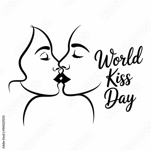 Couple sharing an affectionate kiss for world kiss day celebration isolated on white background, Vector, illustration