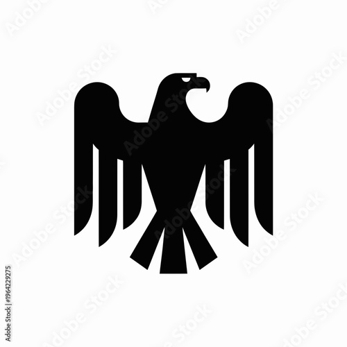 Black and white illustration of a german imperial eagle with outstretched wings isolated on white background, Vector, illustration