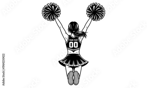 Customizable Cheerleader Design with Pom Poms and Team Jersey