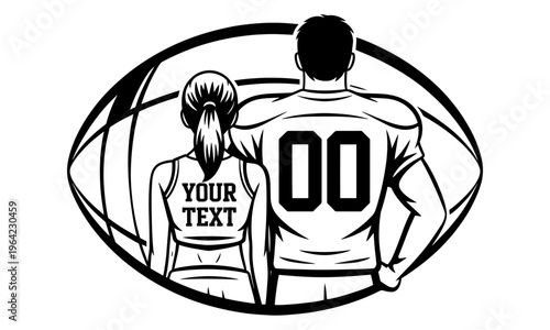 Customizable Football Player and Cheerleader Design with Football Background