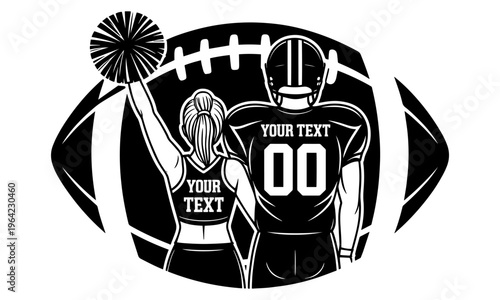 Customizable Football Player and Cheerleader Design with Football Background
