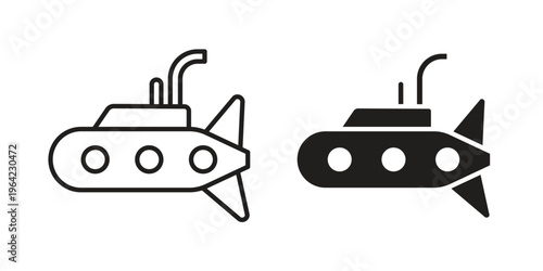 Submarine icon symbols, Solid black and editable stroke icons