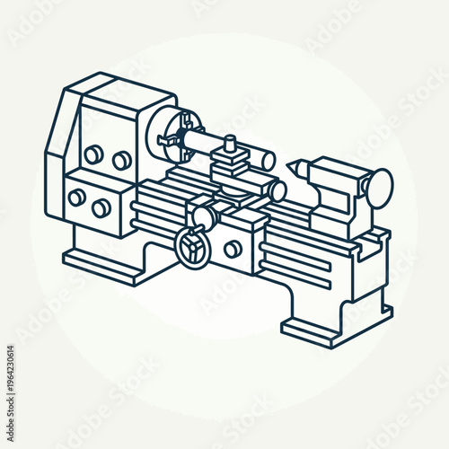 Outline vector icon of lathe machine, simplified industrial machinery, CAD style 
