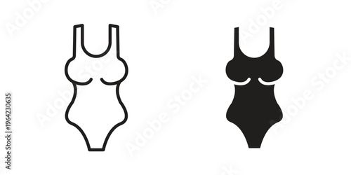 Swimsuit icon symbols, Solid black and editable stroke icons