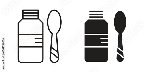 Syrup medicine bottle icon symbols, Solid black and editable stroke icons