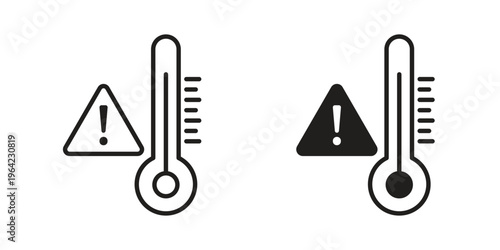 Temperature warning sign symbols, Solid black and editable stroke icons