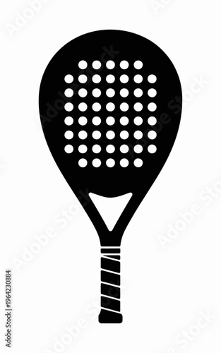 Classic black and white paddle ball racket with perforated hitting surface isolated on white background, Vector, illustration