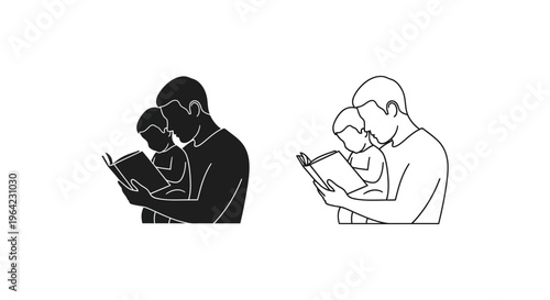 Father and son reading tablet together family Vector