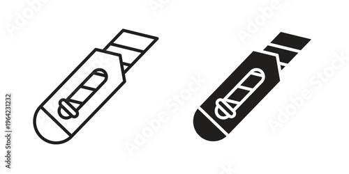 Utility knife icon symbols, Solid black and editable stroke icons