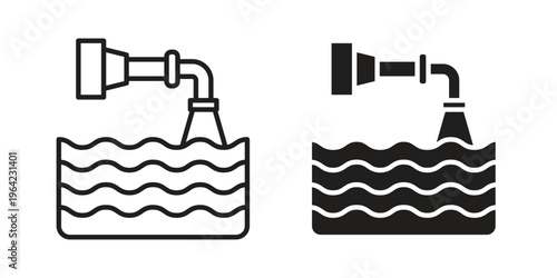 Waste water icon symbols, Solid black and editable stroke icons