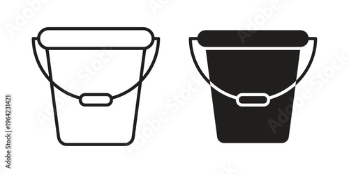 Water bucket icon symbols, Solid black and editable stroke icons