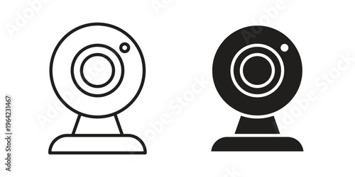 Web camera icon symbols, Solid black and editable stroke icons