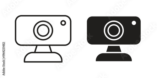 Webcam icon symbols, Solid black and editable stroke icons